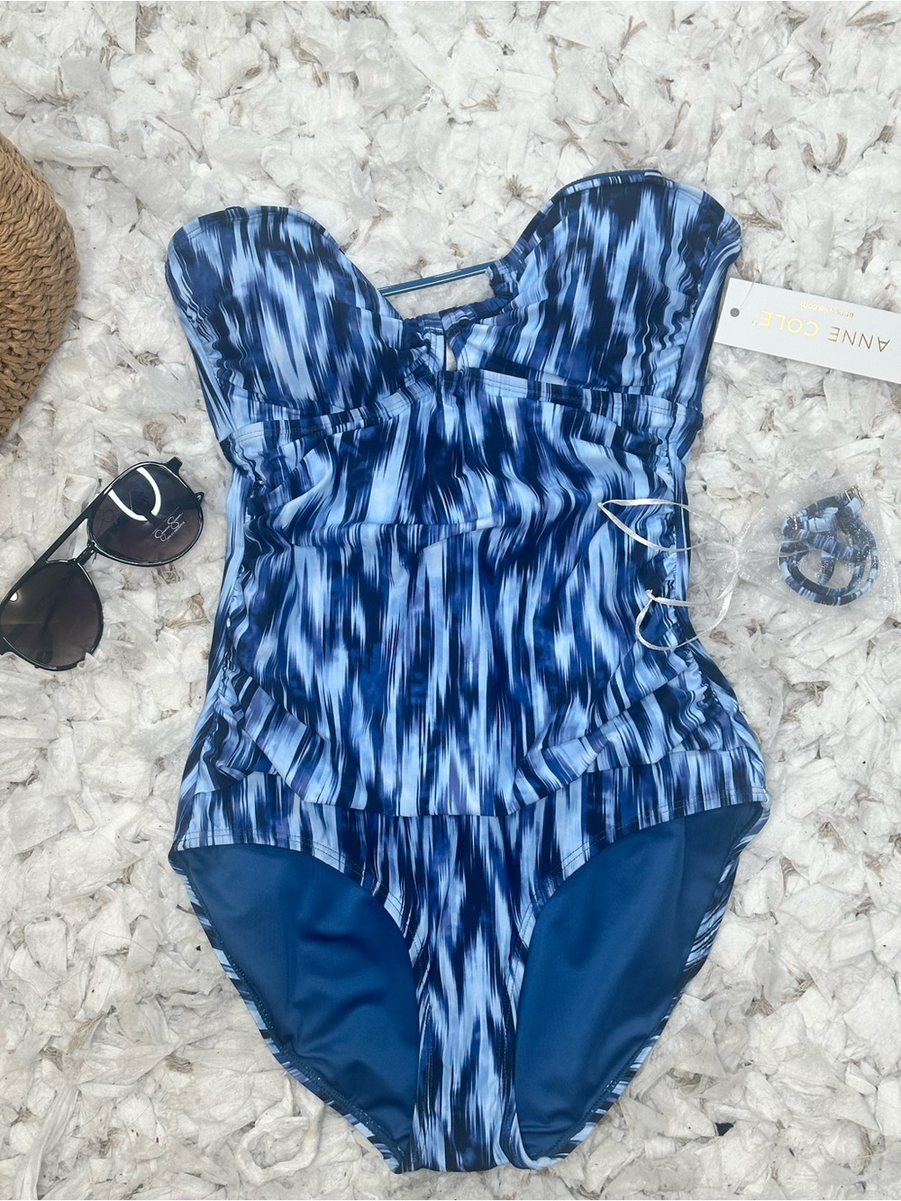 Anne Cole strapless one piece swimsuit blue size 8